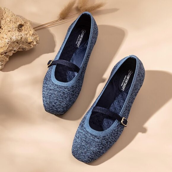 Frank Mully Mary Jane Women Blueb Mesh Slip on Square-Toe Ankle Strap Flat Shoes - Picture 6 of 7